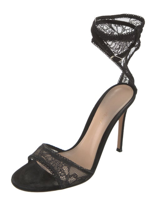 Gianvito Rossi Suede Lace Trim Embellishment Sandals