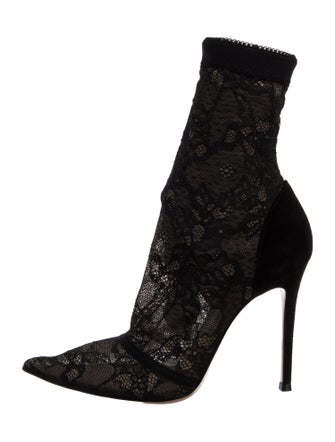 Gianvito Rossi Lace Mesh Accents Sock Boots