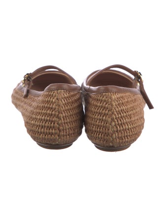 Gianvito Rossi Raffia Leather Trim Embellishment Mary Jane Flats