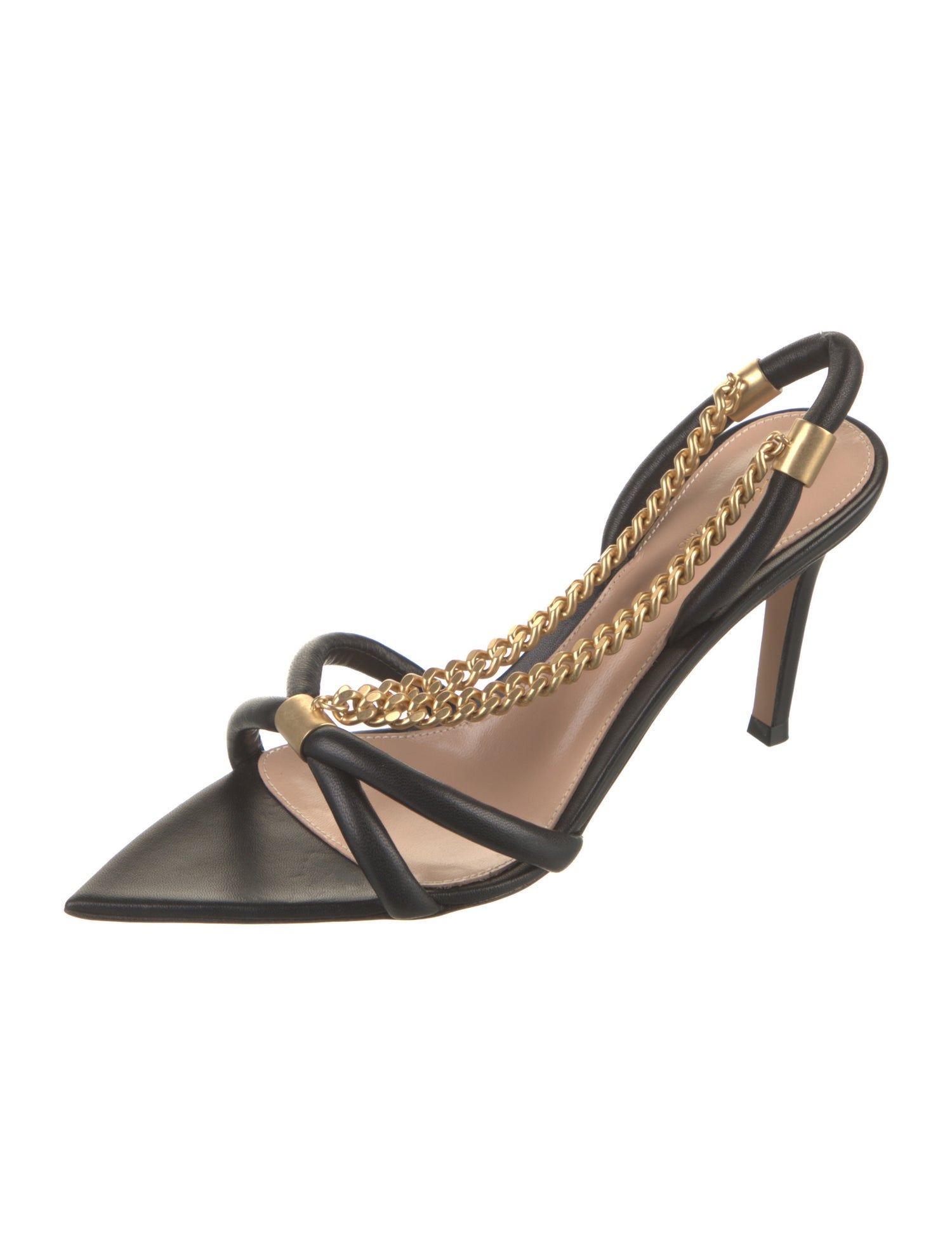 Gianvito Rossi Leather Chain-Link Accents Slingback Sandals