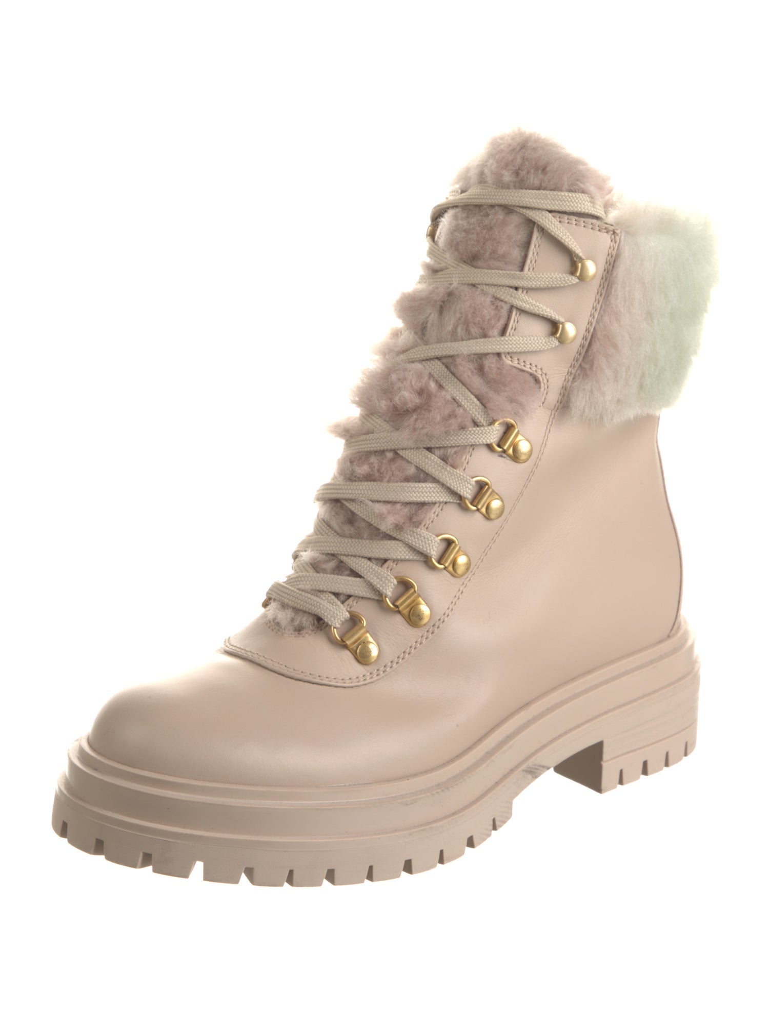 Gianvito Rossi Leather Fur Trim Combat Boots