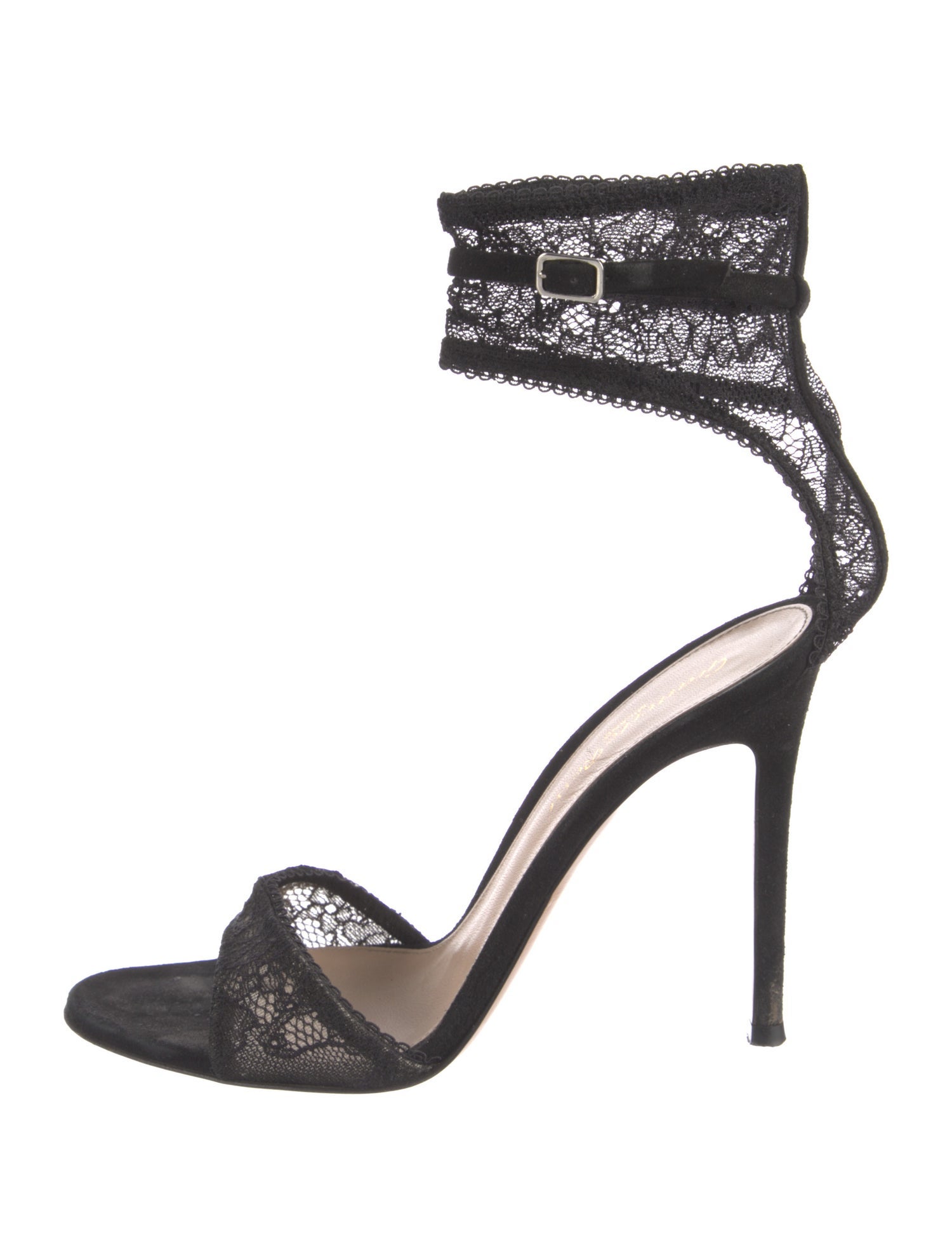 Gianvito Rossi Suede Lace Trim Embellishment Sandals