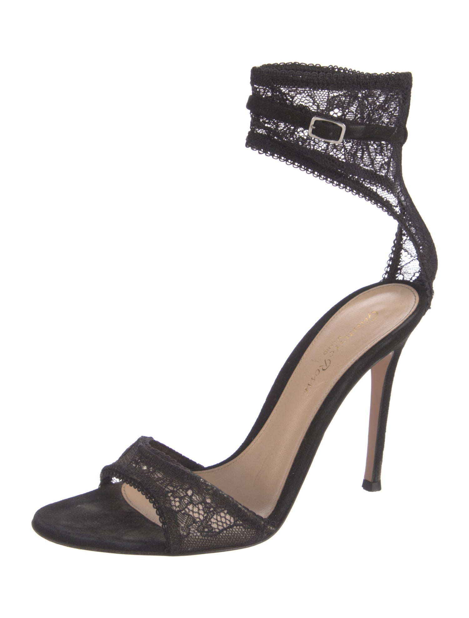 Gianvito Rossi Suede Lace Trim Embellishment Sandals