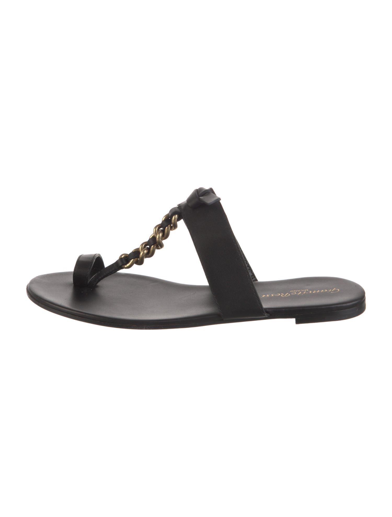 Gianvito Rossi Leather Chain-Link Accents T-Strap Sandals