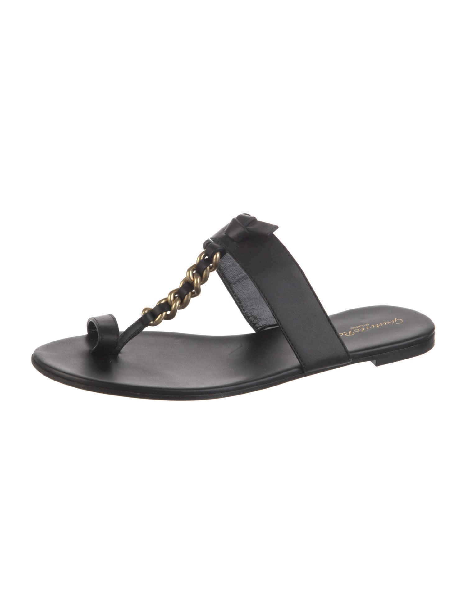 Gianvito Rossi Leather Chain-Link Accents T-Strap Sandals