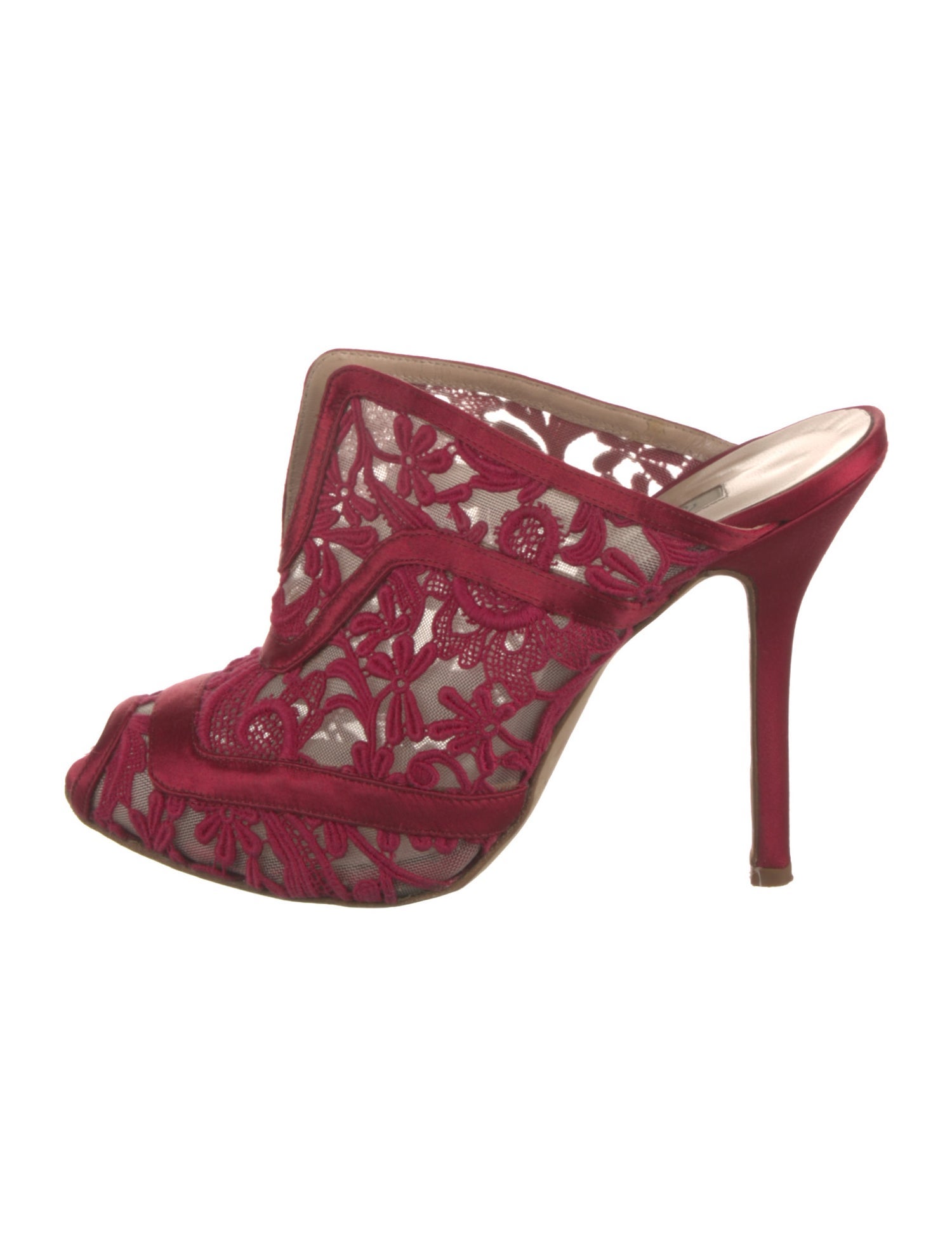 Gianvito Rossi Satin Lace Pattern Slides