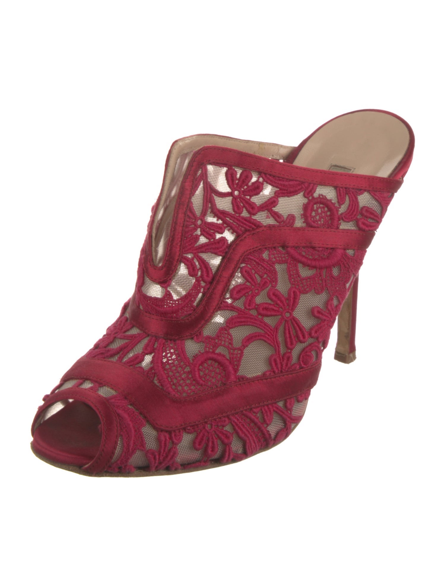 Gianvito Rossi Satin Lace Pattern Slides