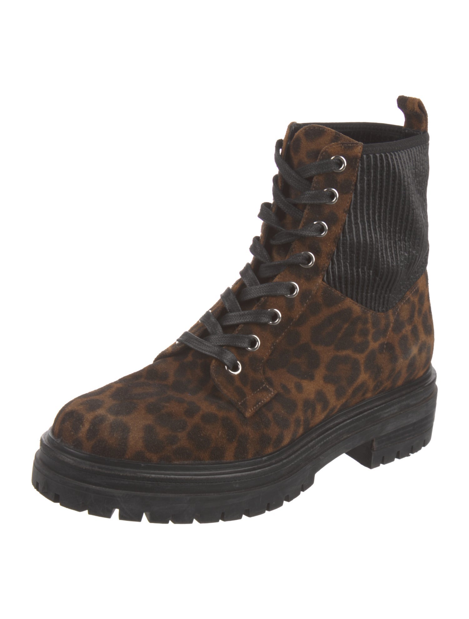 Gianvito Rossi Suede Animal Print Combat Boots