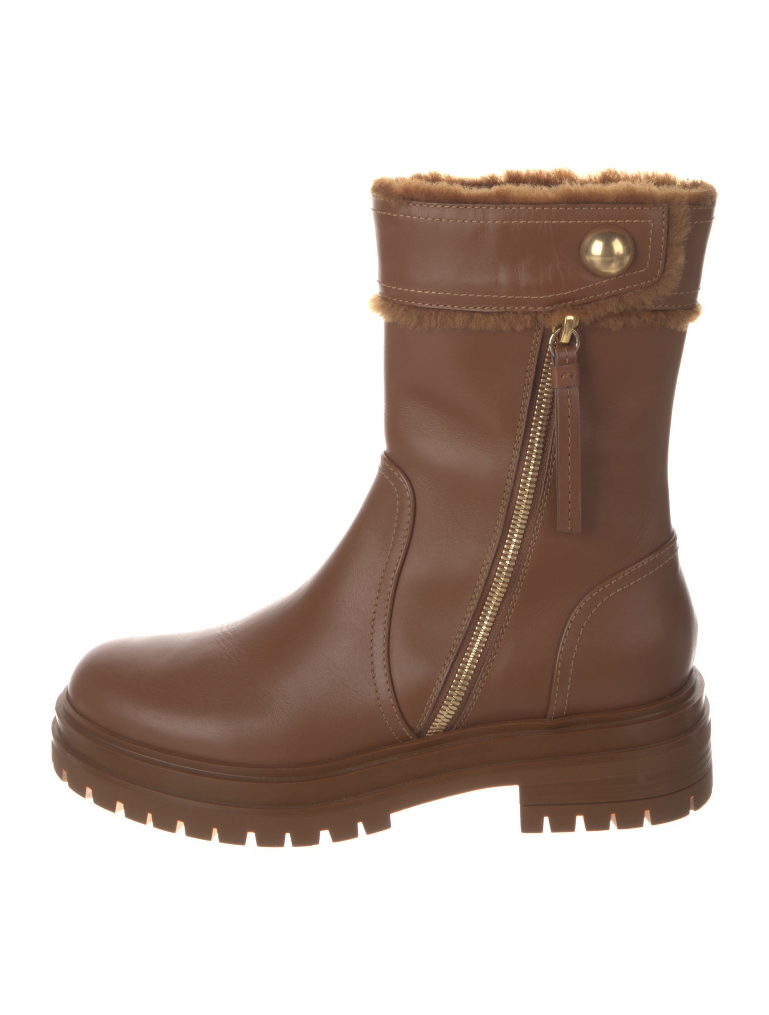 Gianvito Rossi Leather Fur Trim Moto Boots