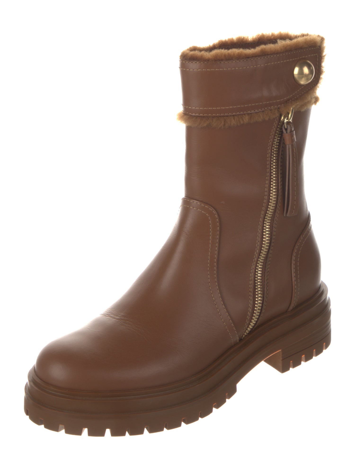 Gianvito Rossi Leather Fur Trim Moto Boots