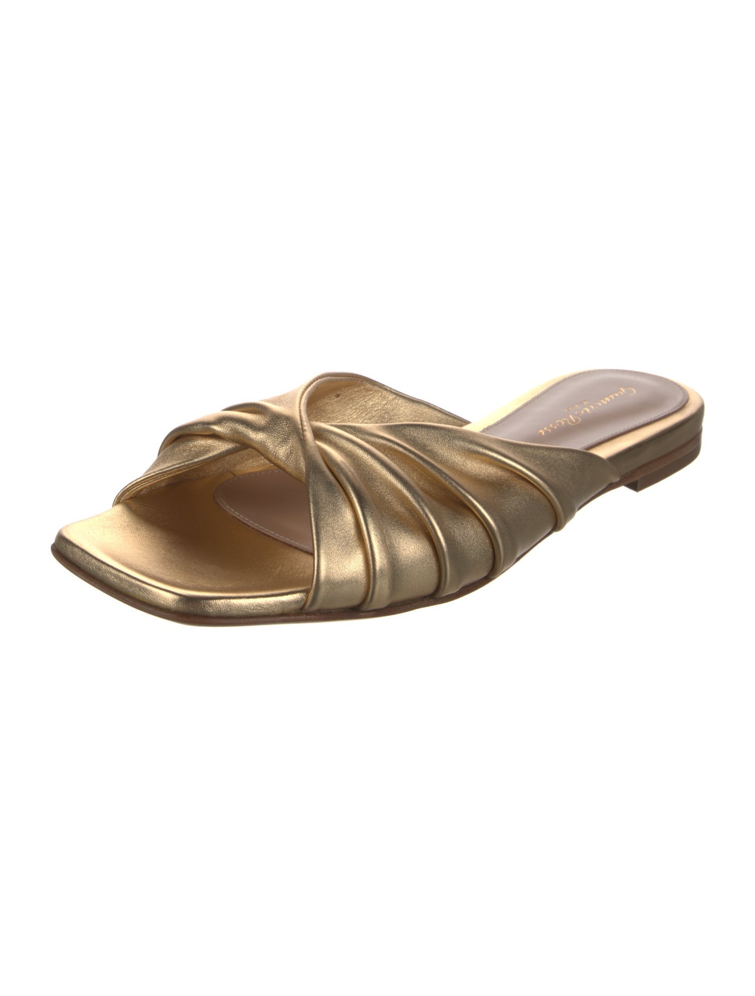Gianvito Rossi Patent Leather Pleated Accents Slides