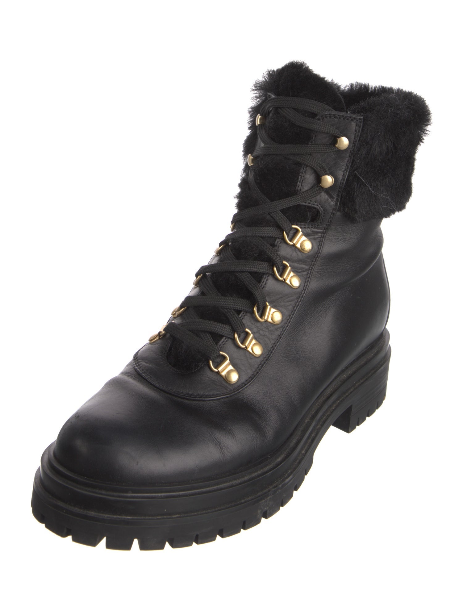 Gianvito Rossi Leather Fur Trim Combat Boots