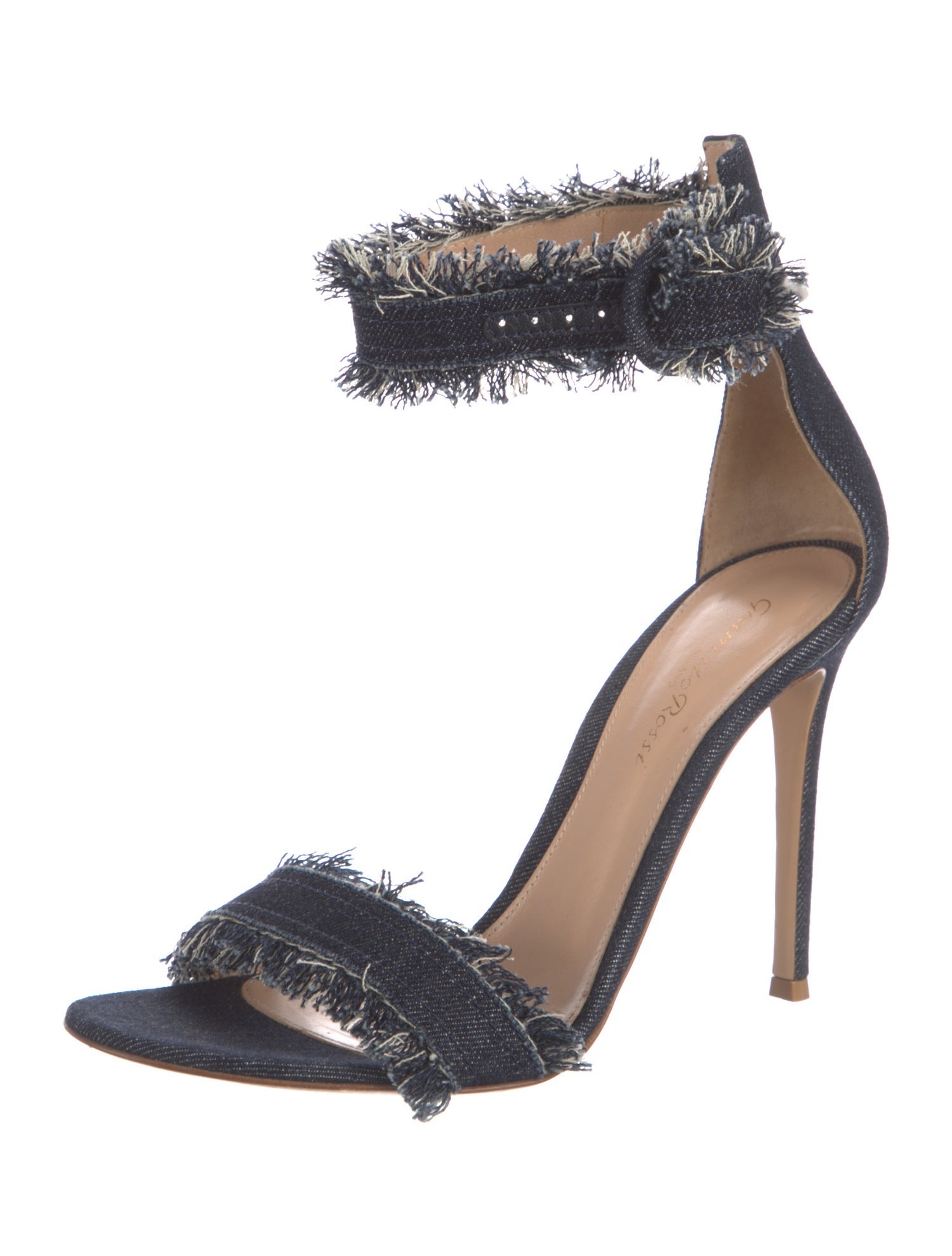 Gianvito Rossi Denim Raw-Edge Trim Sandals