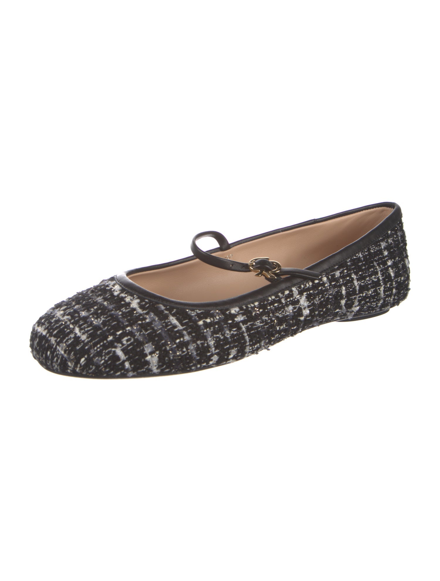 Gianvito Rossi Tweed Tweed Pattern Mary Jane Flats