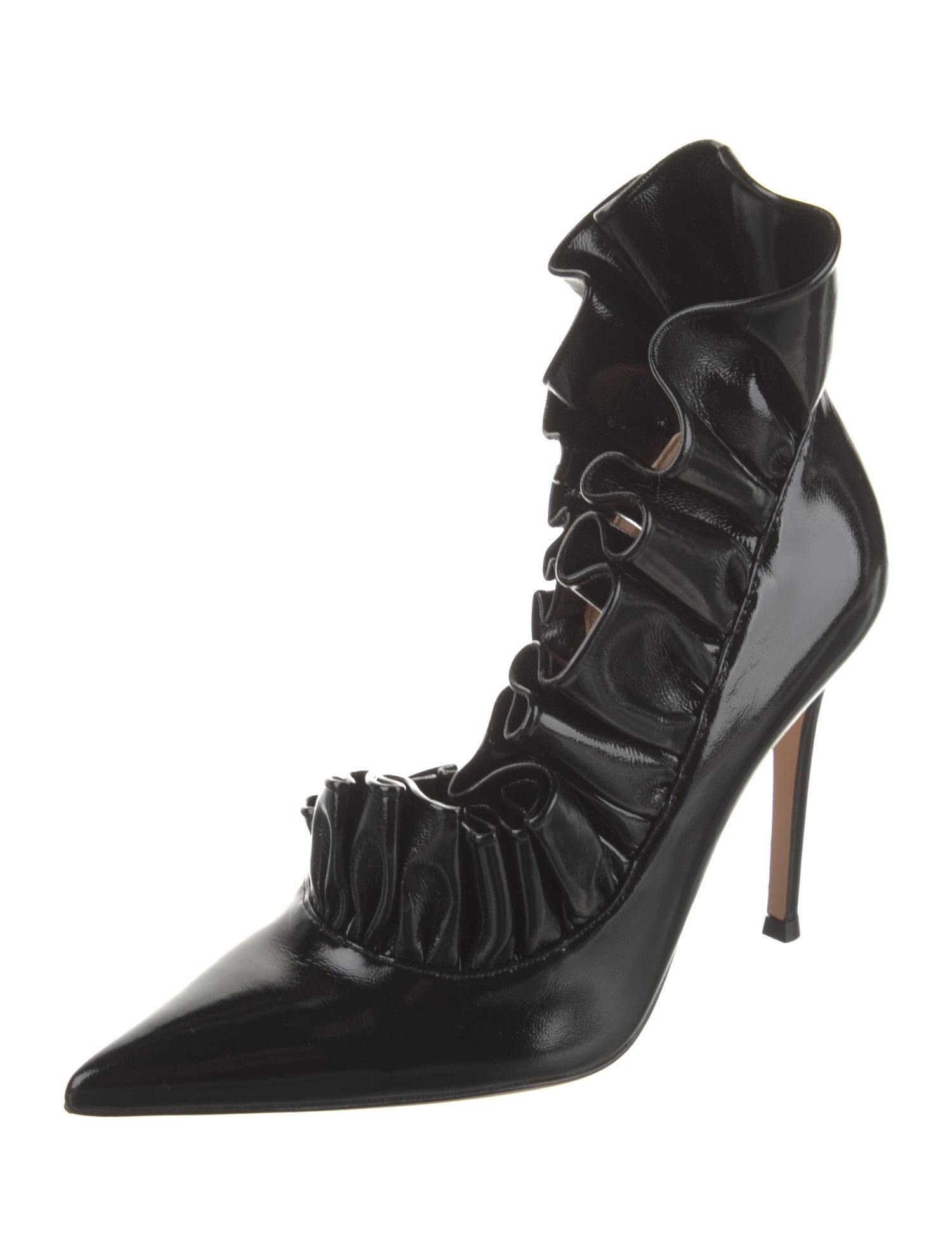 Gianvito Rossi Patent Leather Ruffle Embellishment Pumps
