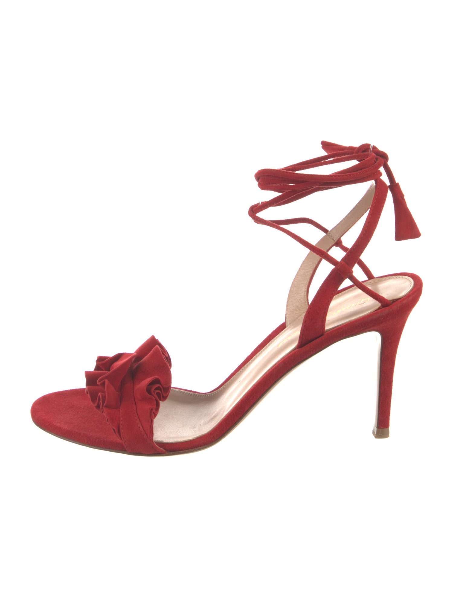Gianvito Rossi Suede Ruffle Embellishment Sandals