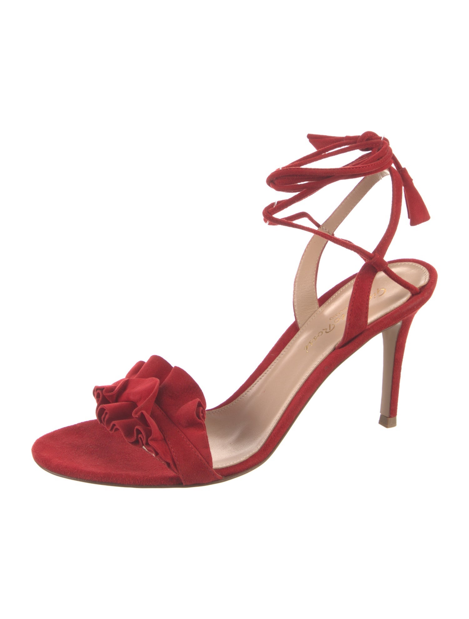 Gianvito Rossi Suede Ruffle Embellishment Sandals
