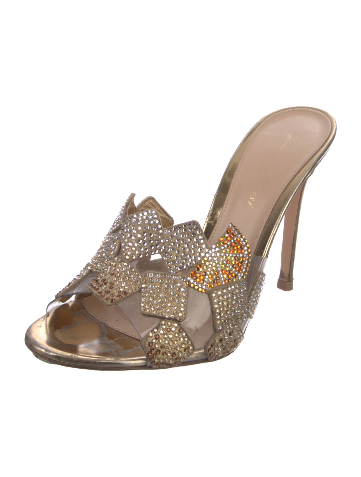 Gianvito Rossi Leather Crystal Embellishments Mules