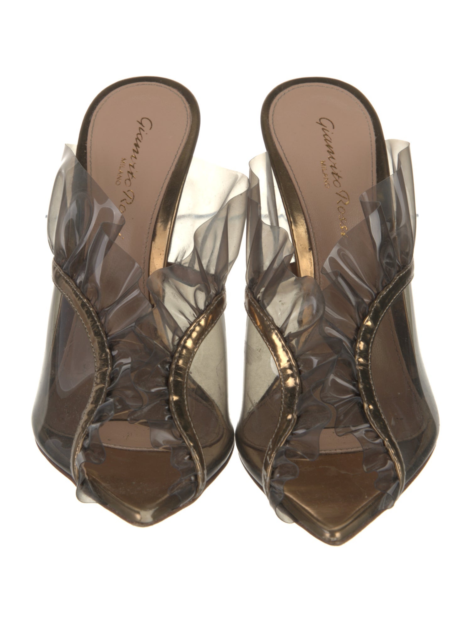 Gianvito Rossi PVC Ruffle Embellishment Slides