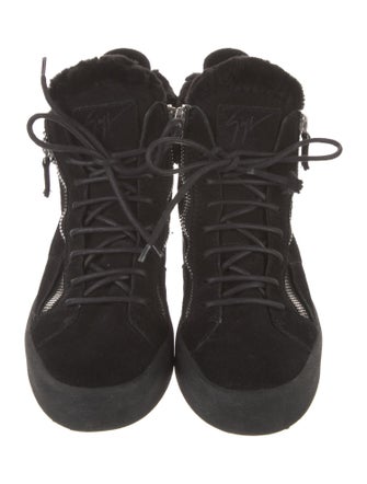 Giuseppe Zanotti Suede Faux Fur Trim Wedge Sneakers