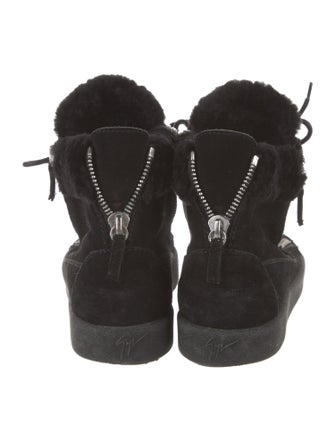 Giuseppe Zanotti Suede Faux Fur Trim Wedge Sneakers