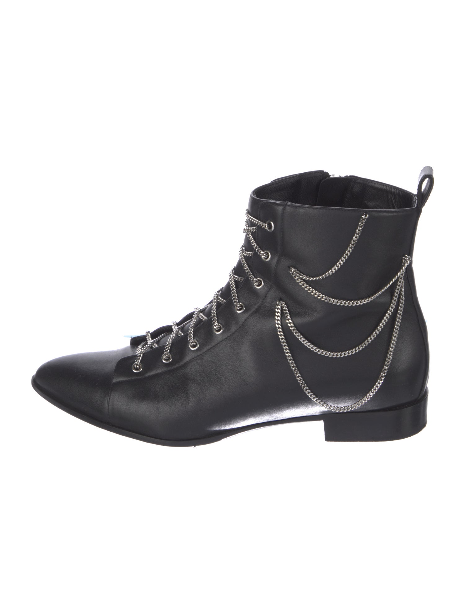 Giuseppe Zanotti Leather Chain-Link Accents Combat Boots
