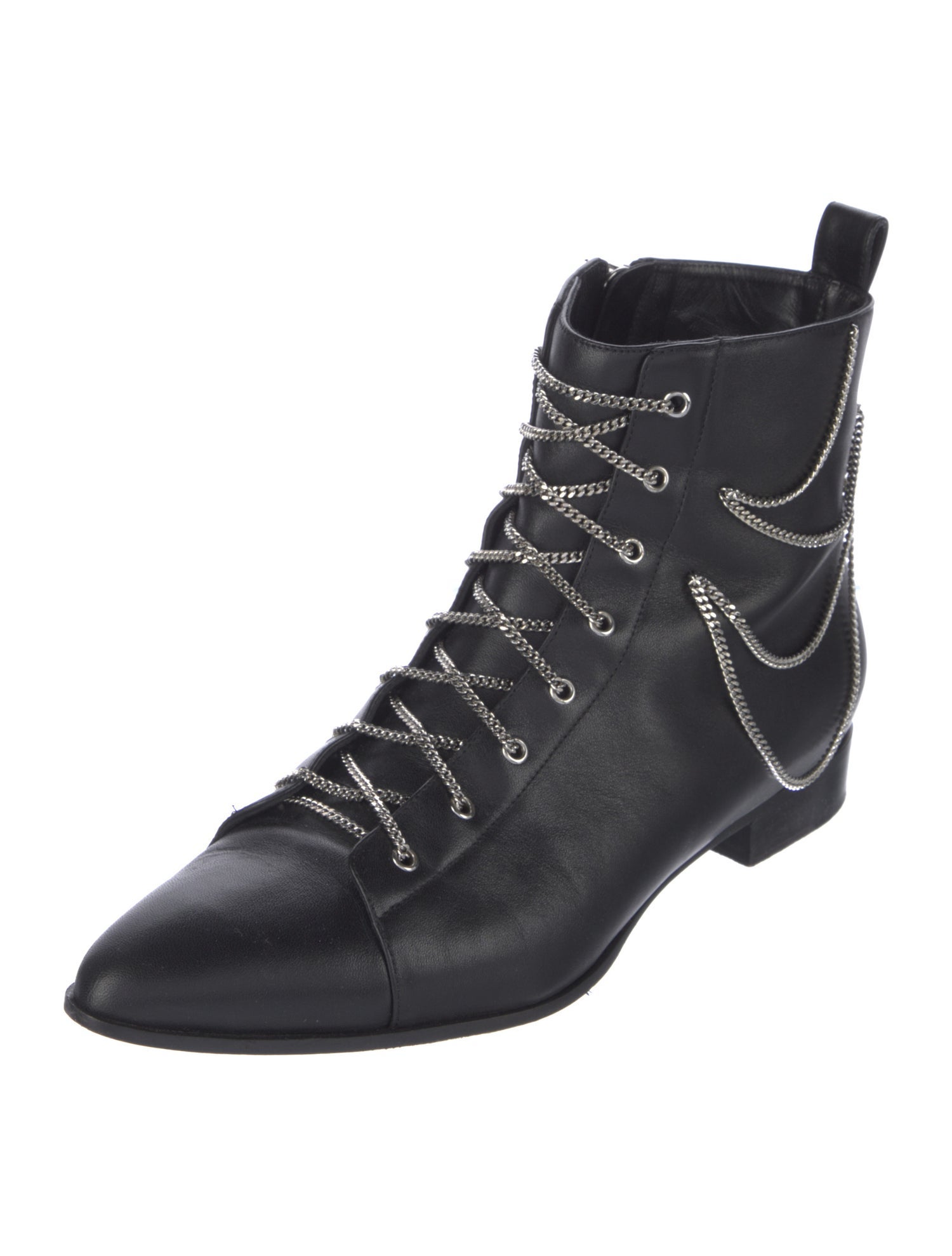 Giuseppe Zanotti Leather Chain-Link Accents Combat Boots