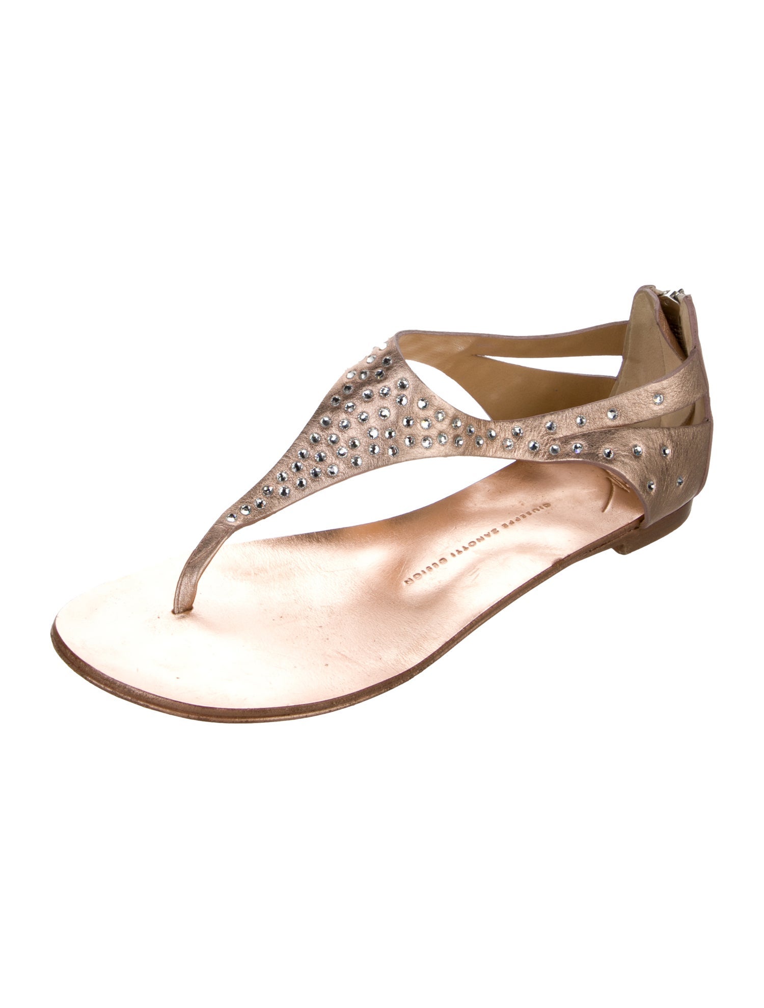 Giuseppe Zanotti Leather Crystal Embellishments T-Strap Sandals