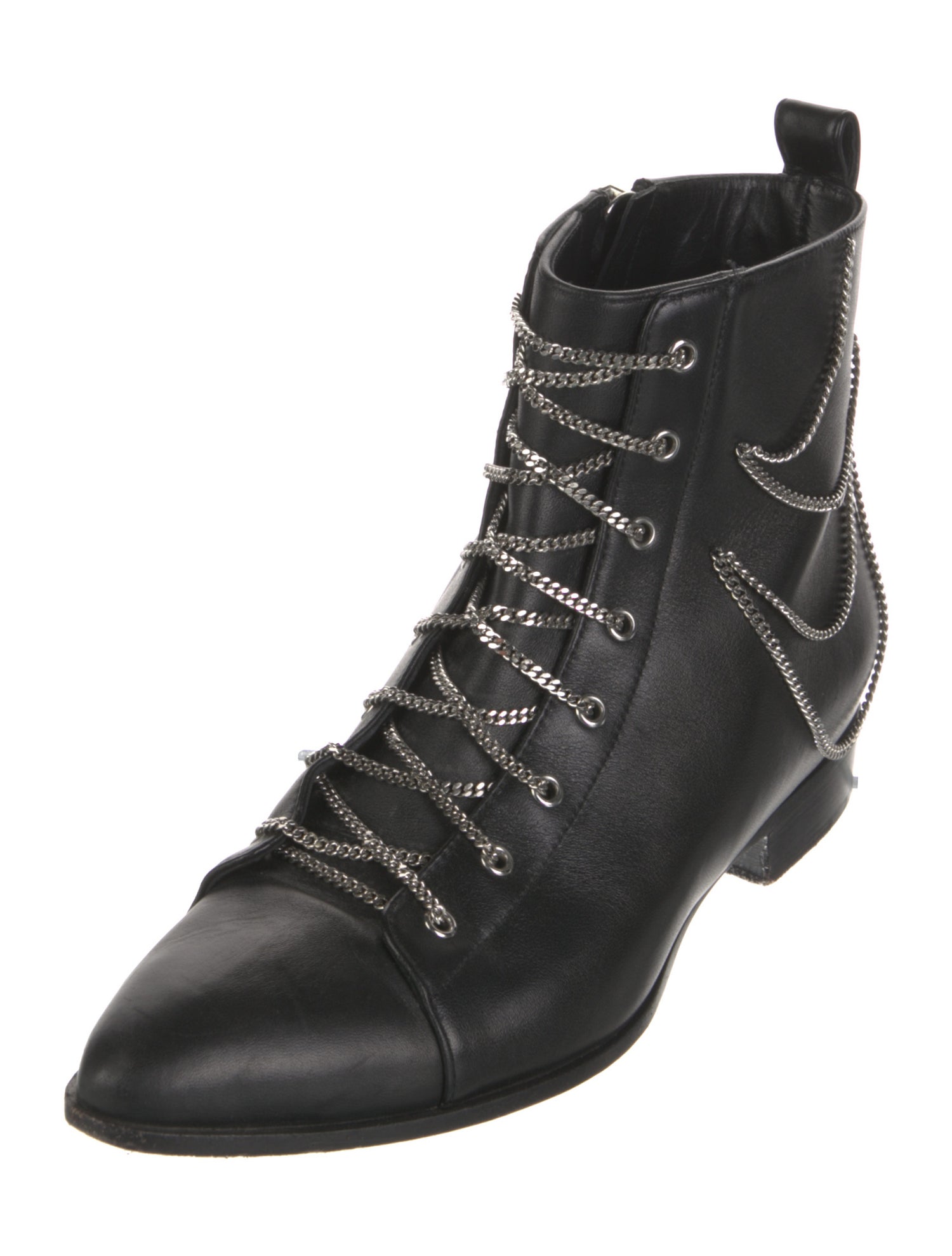 Giuseppe Zanotti Leather Chain-Link Accents Combat Boots