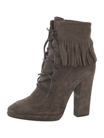Giuseppe Zanotti Suede Fringe Trim Accent Lace-Up Boots