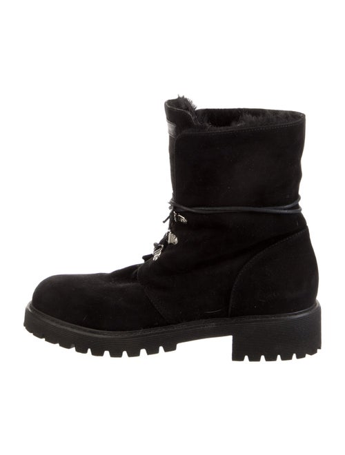 Giuseppe Zanotti Suede Fur Trim Combat Boots