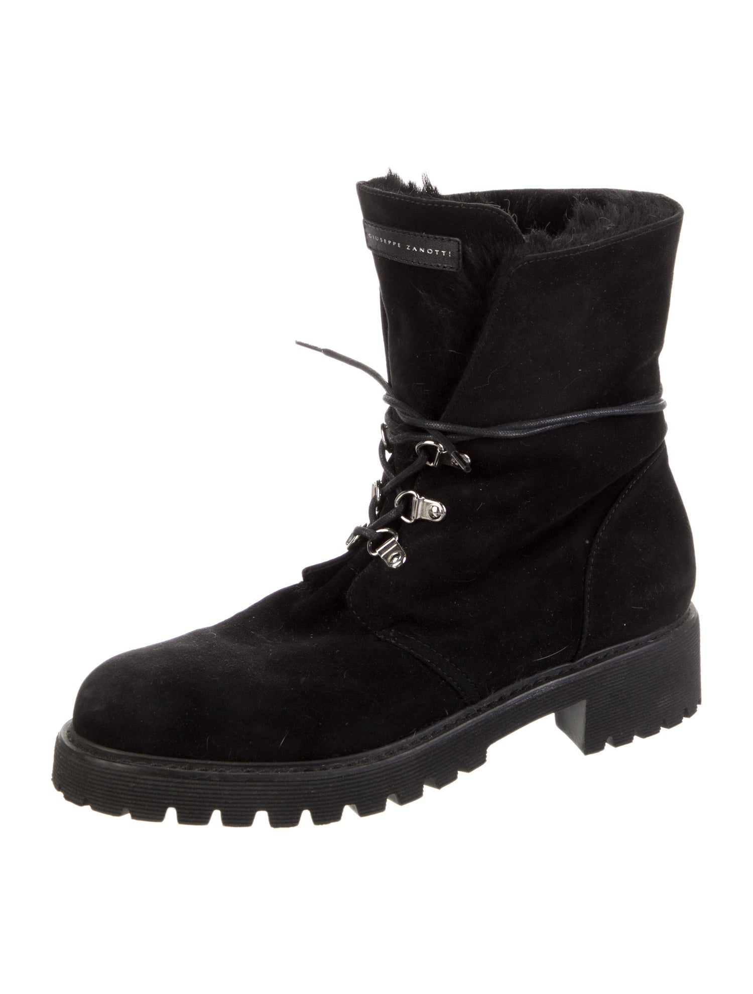Giuseppe Zanotti Suede Fur Trim Combat Boots