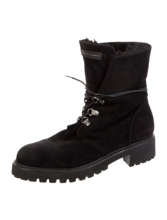 Giuseppe Zanotti Suede Fur Trim Combat Boots