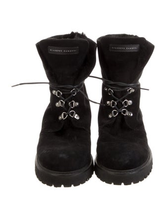 Giuseppe Zanotti Suede Fur Trim Combat Boots