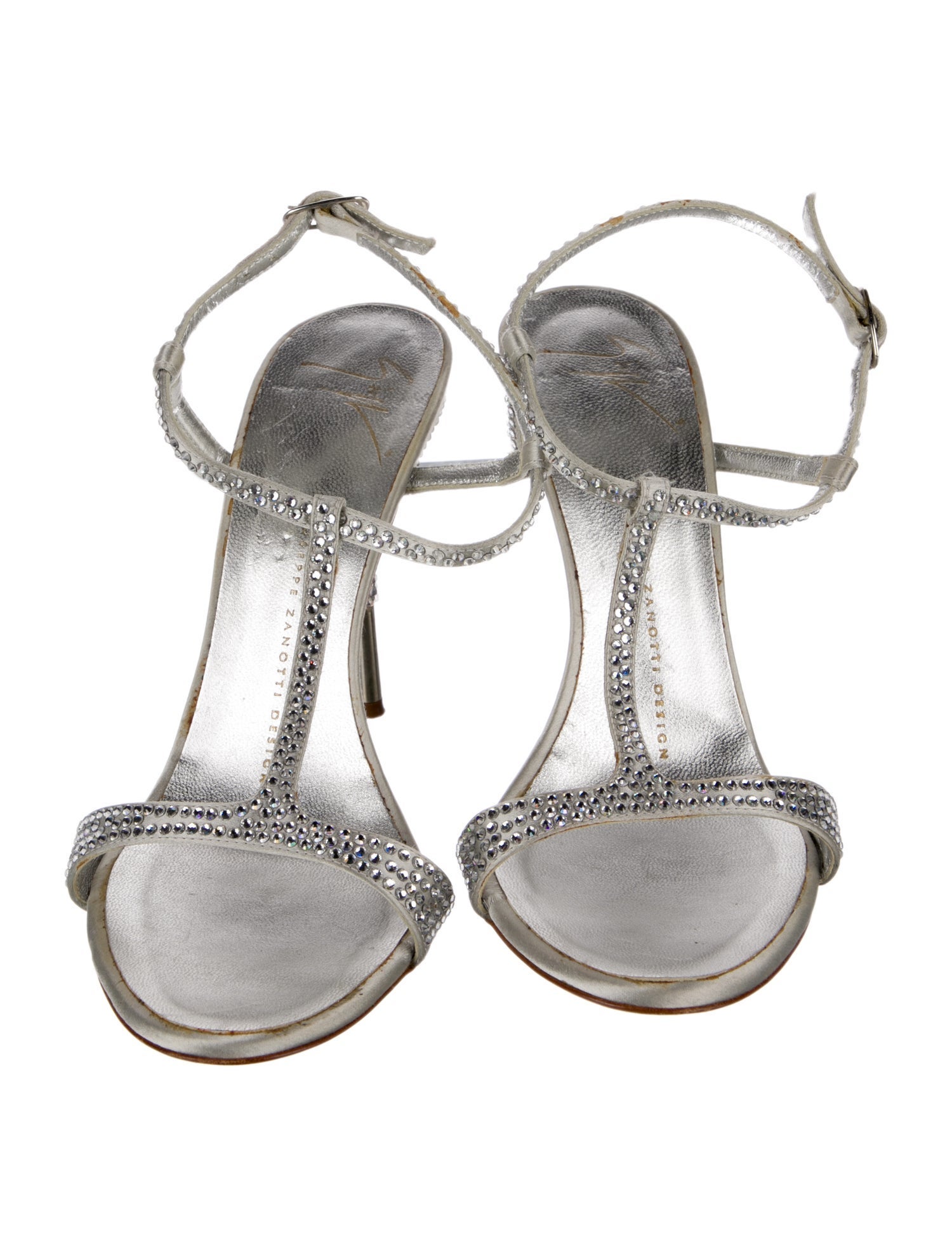 Giuseppe Zanotti Leather Crystal Embellishments T-Strap Sandals