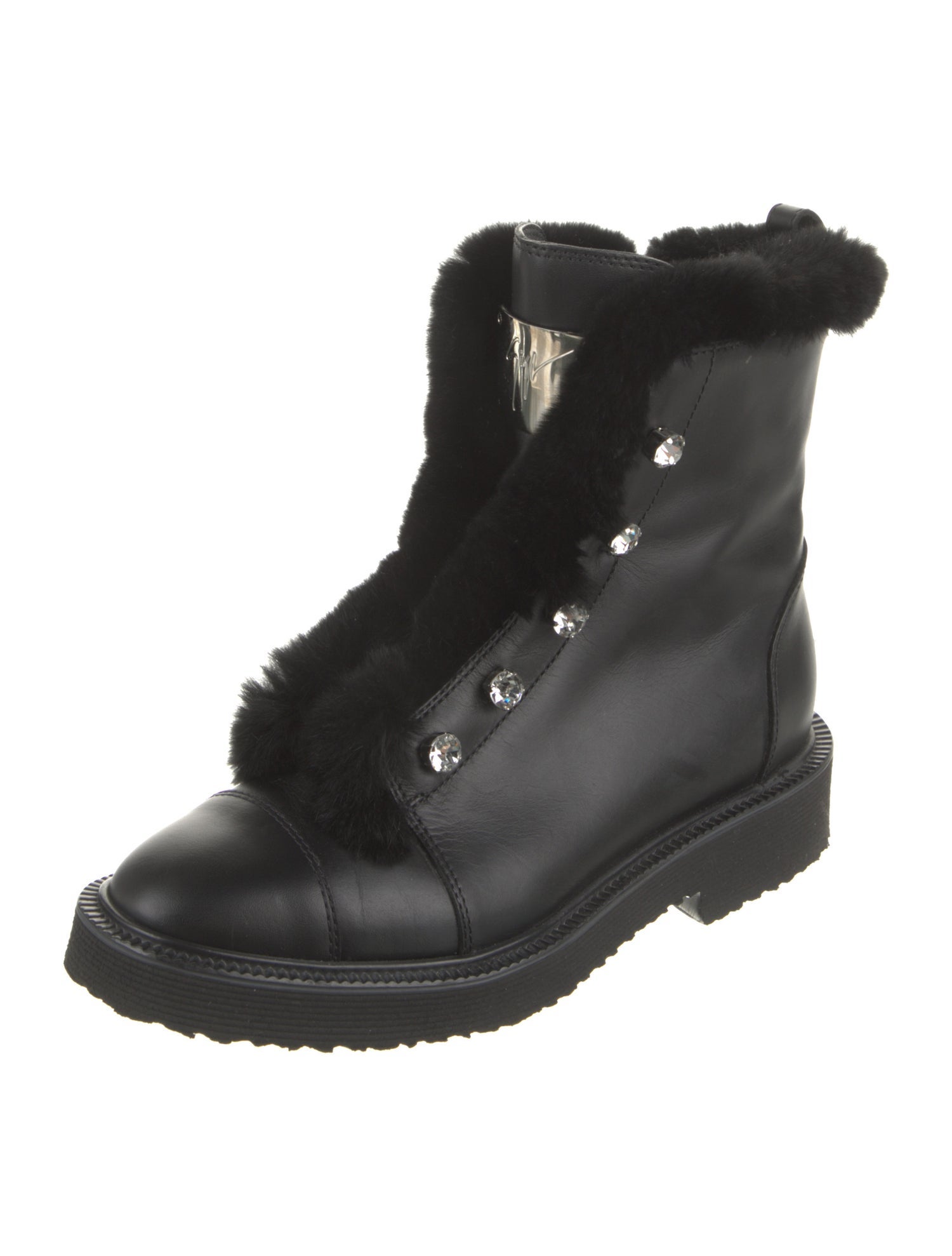 Giuseppe Zanotti Leather Crystal Embellishments Combat Boots