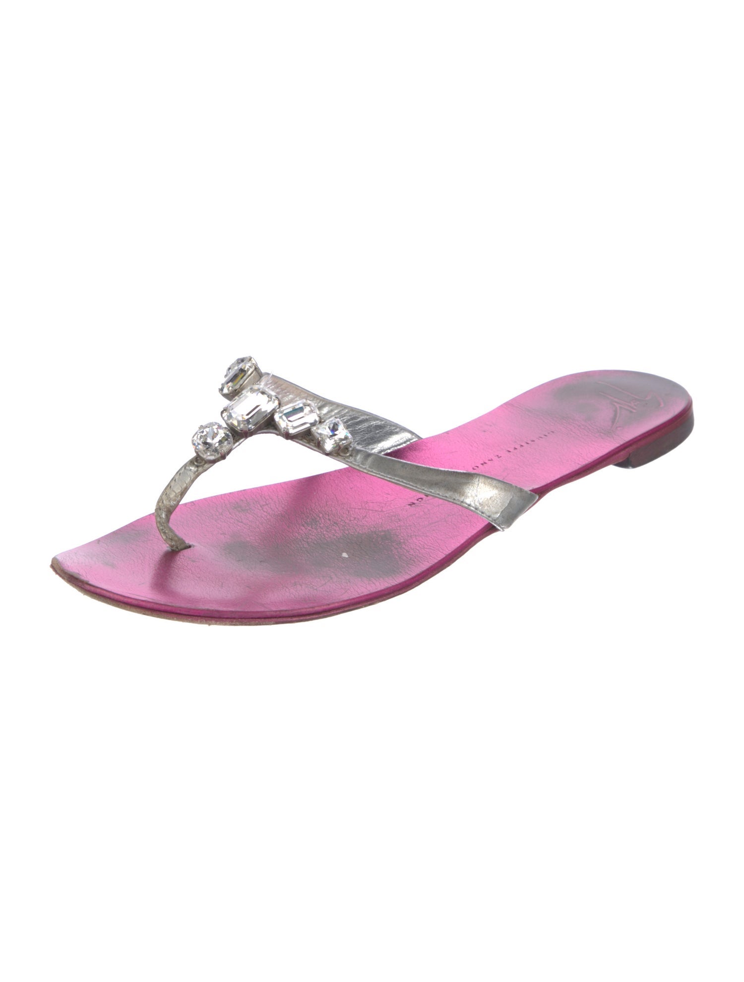 Giuseppe Zanotti Patent Leather Crystal Embellishments Flip Flops