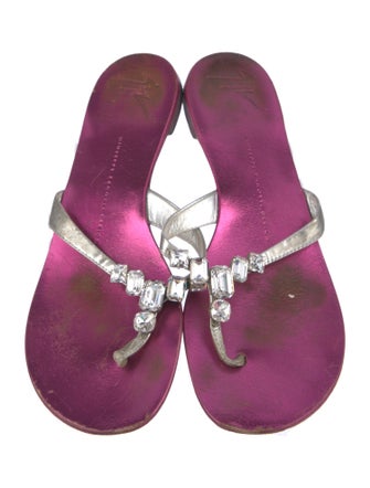 Giuseppe Zanotti Patent Leather Crystal Embellishments Flip Flops
