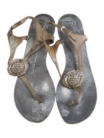 Giuseppe Zanotti Leather Animal Print T-Strap Sandals