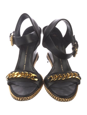 Giuseppe Zanotti Leather Chain-Link Accents Slingback Sandals