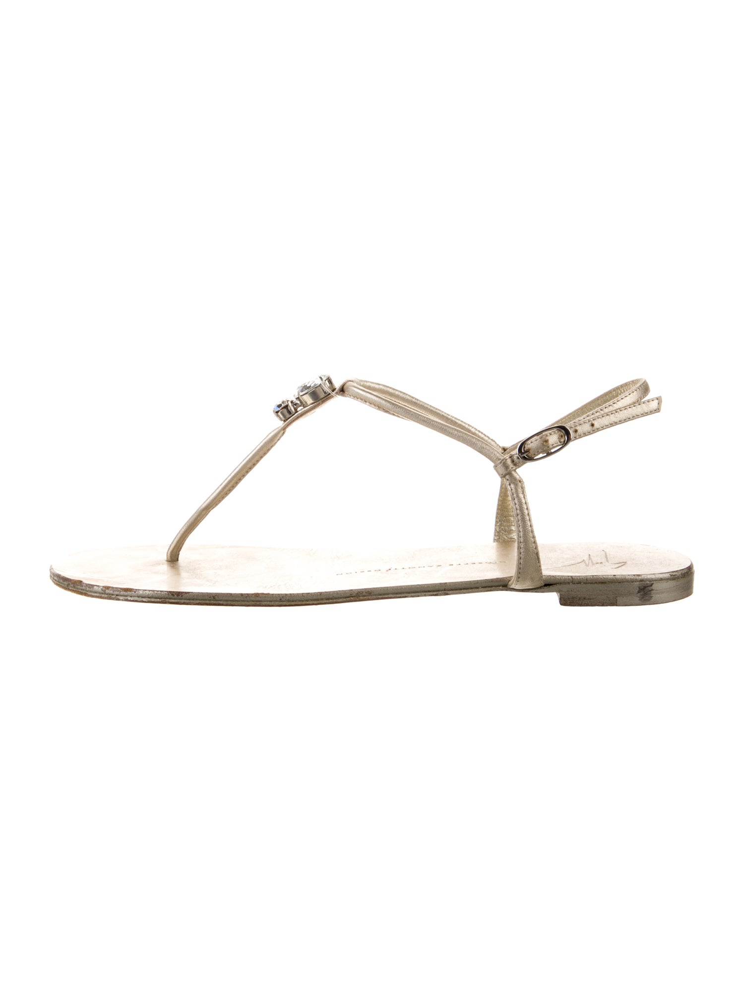 Giuseppe Zanotti Leather Crystal Embellishments T-Strap Sandals