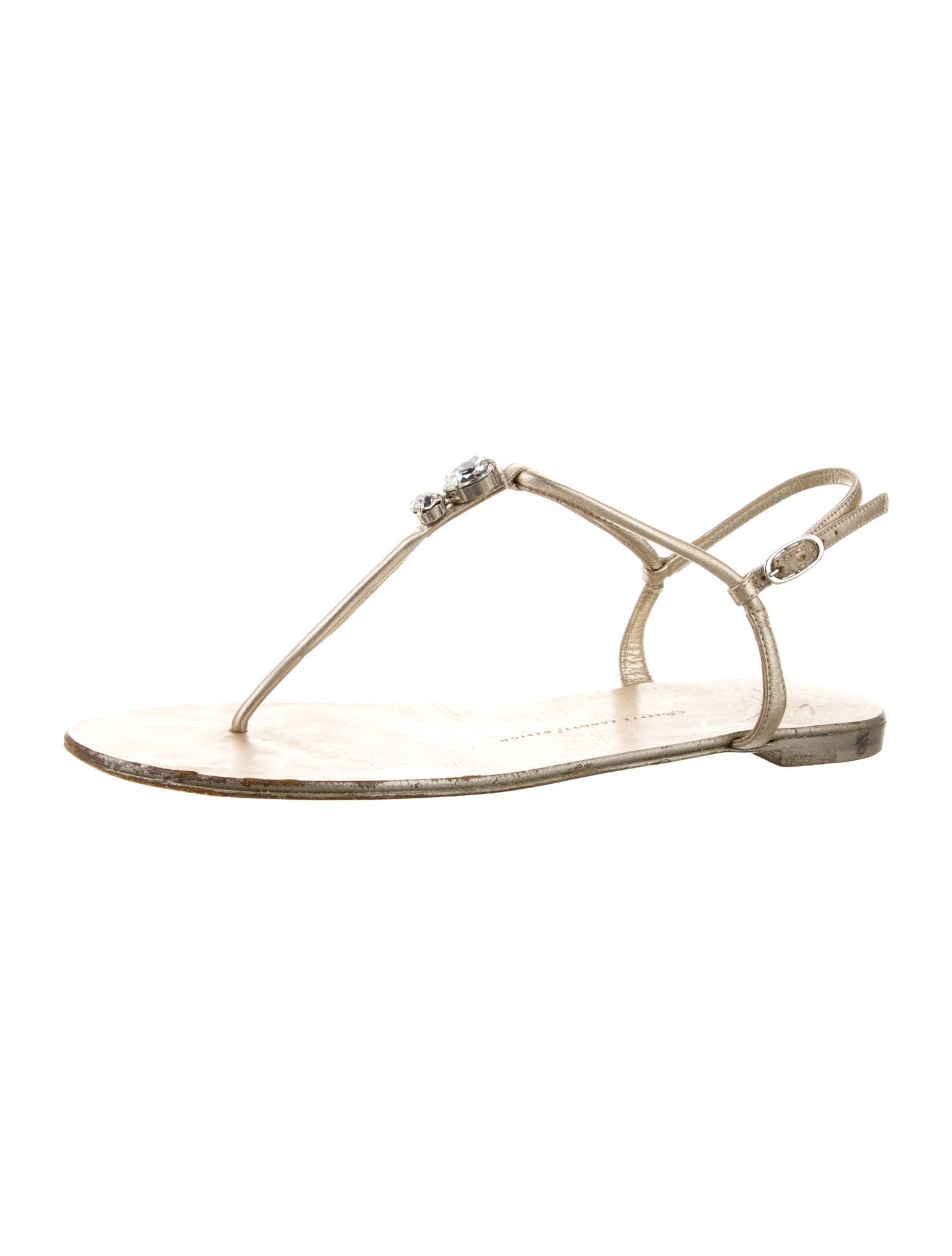 Giuseppe Zanotti Leather Crystal Embellishments T-Strap Sandals