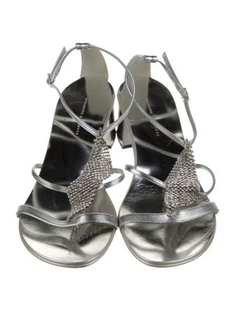 Giuseppe Zanotti Leather Crystal Embellishments T-Strap Sandals