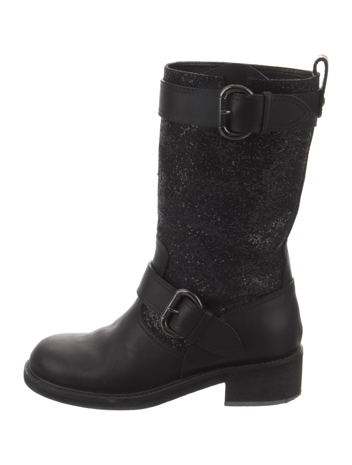 Giuseppe Zanotti Leather Glitter Accents Moto Boots