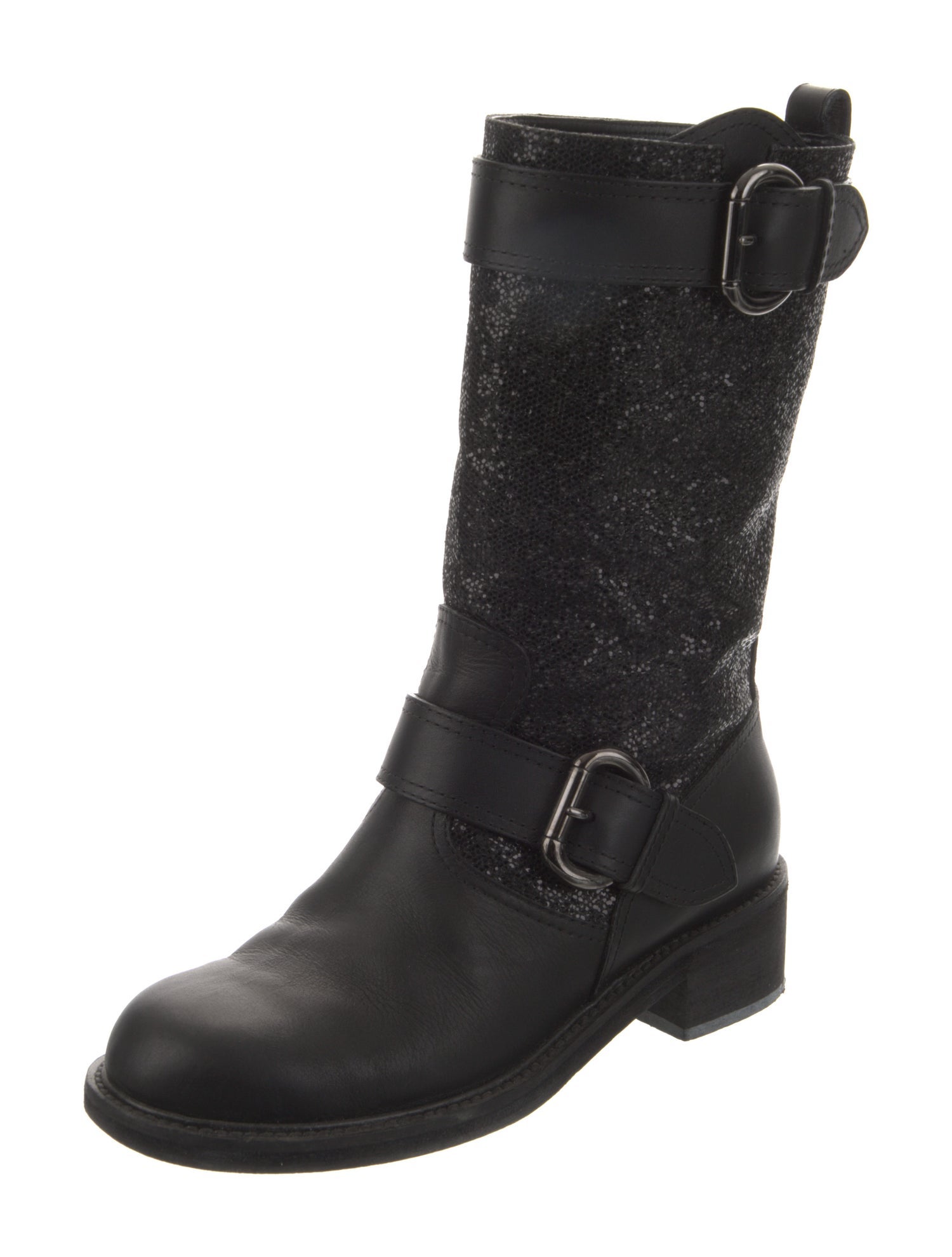 Giuseppe Zanotti Leather Glitter Accents Moto Boots