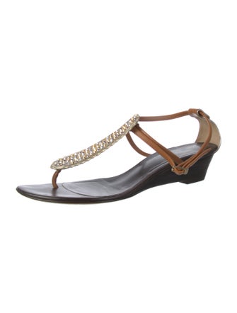 Giuseppe Zanotti Leather Crystal Embellishments T-Strap Sandals