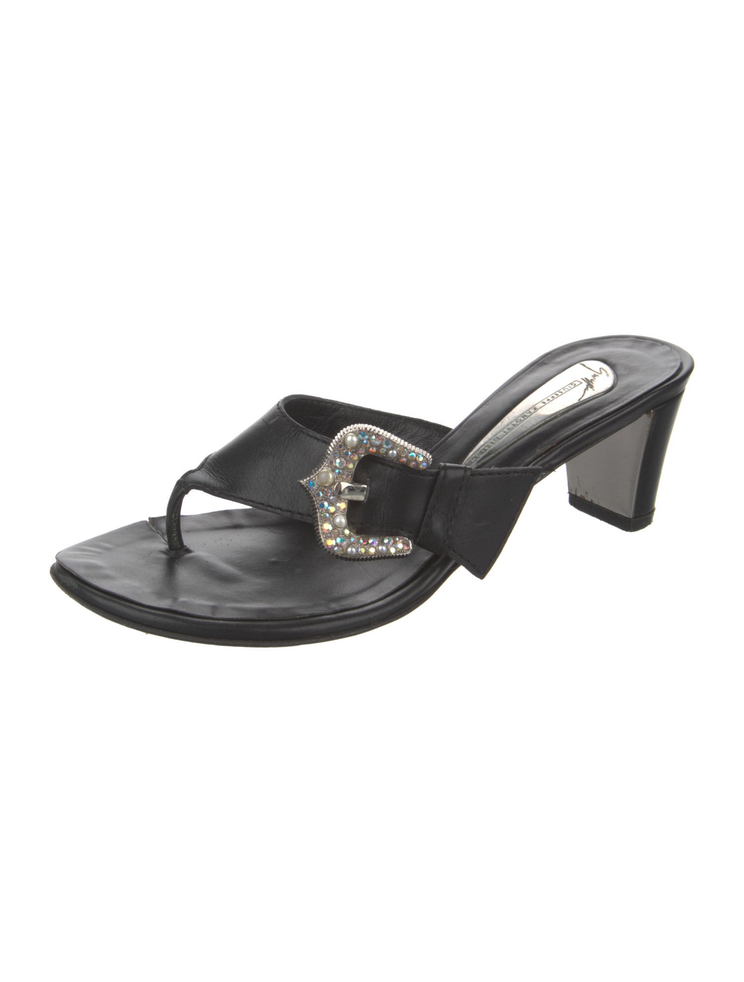 Giuseppe Zanotti Leather Crystal Embellishments Slides