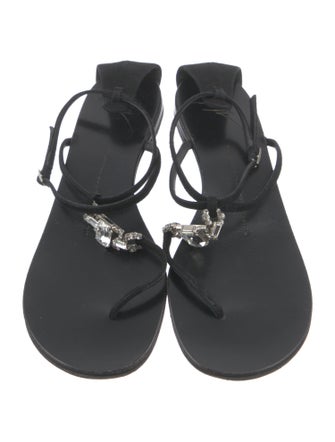 Giuseppe Zanotti Suede Crystal Embellishments T-Strap Sandals