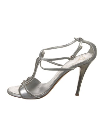 Giuseppe Zanotti Leather Crystal Embellishments T-Strap Sandals