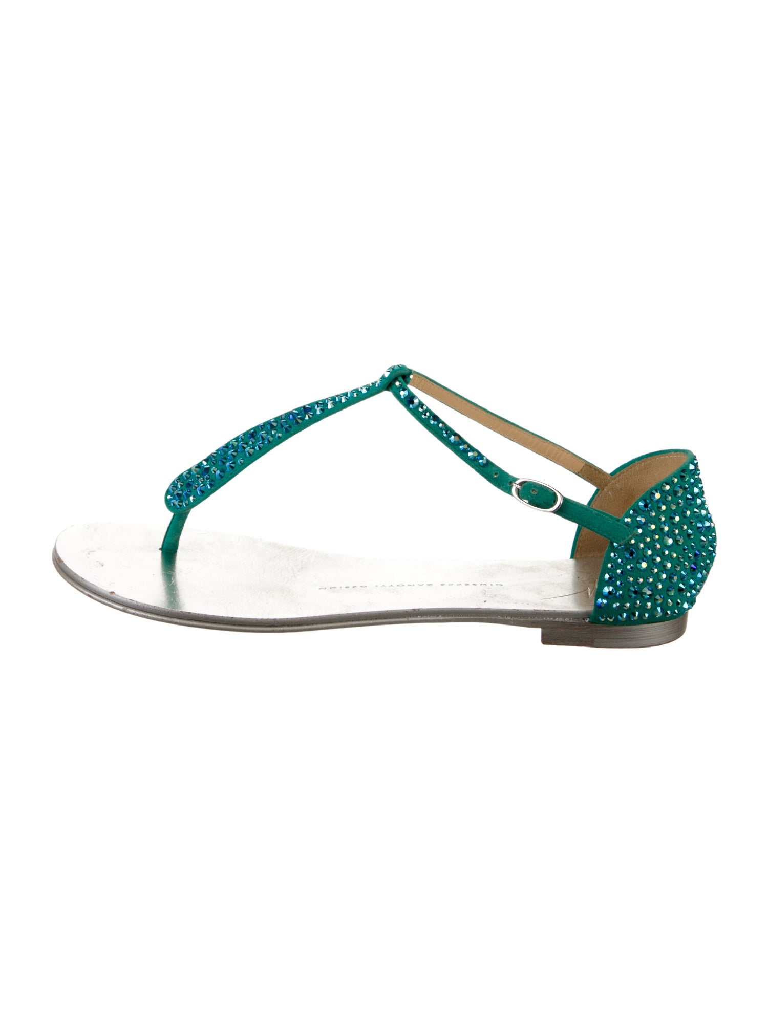 Giuseppe Zanotti Suede Crystal Embellishments T-Strap Sandals